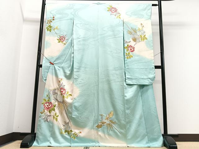 平和屋着物■豪華振袖　総刺繍　尾長鳥草花文　暈し染め　金銀糸　正絹　逸品　CABN2015xe