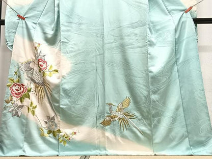 平和屋着物■豪華振袖　総刺繍　尾長鳥草花文　暈し染め　金銀糸　正絹　逸品　CABN2015xe
