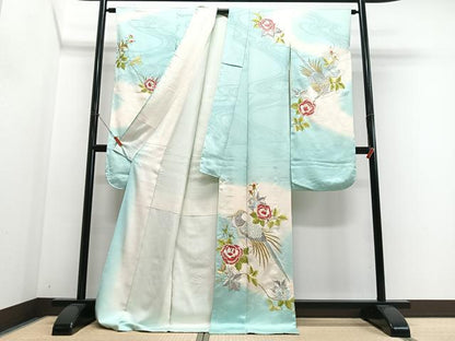 平和屋着物■豪華振袖　総刺繍　尾長鳥草花文　暈し染め　金銀糸　正絹　逸品　CABN2015xe