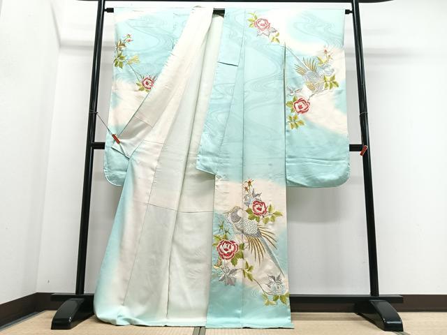 平和屋着物■豪華振袖　総刺繍　尾長鳥草花文　暈し染め　金銀糸　正絹　逸品　CABN2015xe