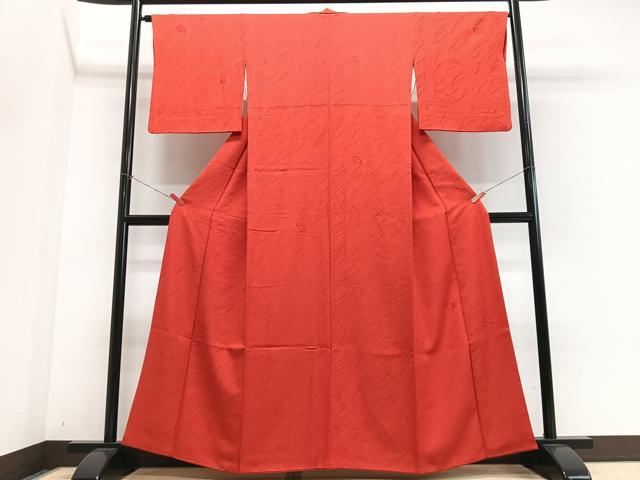 平和屋着物■上質な色無地　舞葉地紋　紅緋色　正絹　逸品　CABN2021xe