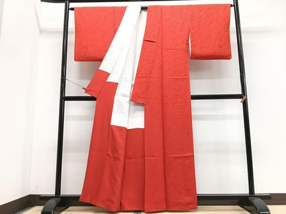 平和屋着物■上質な色無地　舞葉地紋　紅緋色　正絹　逸品　CABN2021xe