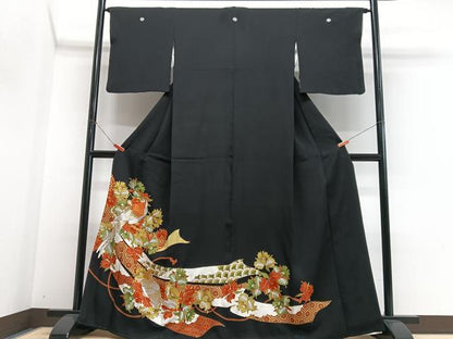 平和屋着物■豪華黒留袖　刺繍　花鳥文　金銀彩　正絹　逸品　CABN2022xe