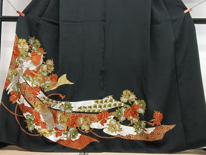 平和屋着物■豪華黒留袖　刺繍　花鳥文　金銀彩　正絹　逸品　CABN2022xe