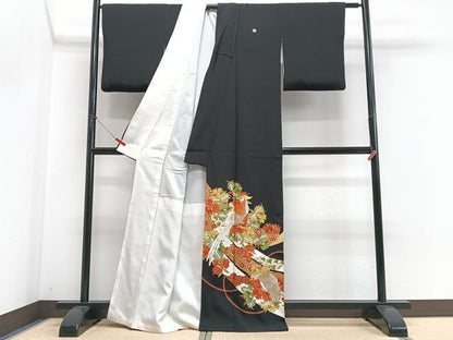 平和屋着物■豪華黒留袖　刺繍　花鳥文　金銀彩　正絹　逸品　CABN2022xe