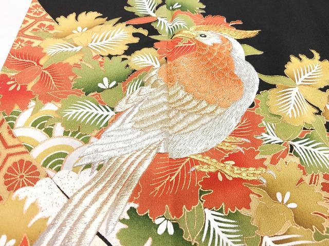 平和屋着物■豪華黒留袖　刺繍　花鳥文　金銀彩　正絹　逸品　CABN2022xe