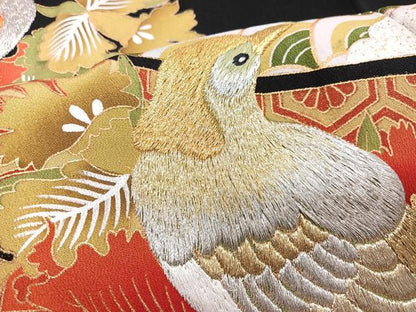 平和屋着物■豪華黒留袖　刺繍　花鳥文　金銀彩　正絹　逸品　CABN2022xe