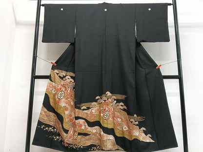 平和屋着物■豪華黒留袖　駒刺繍　御所車花文　金彩　正絹　逸品　CABN2023xe