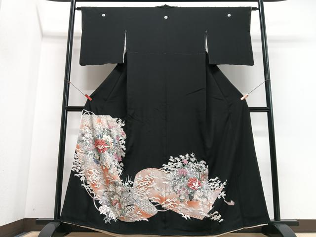 平和屋着物■豪華黒留袖　花籠文　暈し染め　金銀彩　正絹　逸品　CABN2024xe