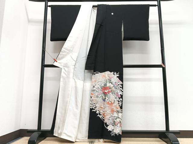 平和屋着物■豪華黒留袖　花籠文　暈し染め　金銀彩　正絹　逸品　CABN2024xe