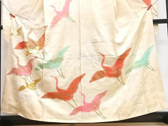平和屋着物■豪華振袖　駒刺繍　飛鶴文　金彩　正絹　逸品　CABN2029xe