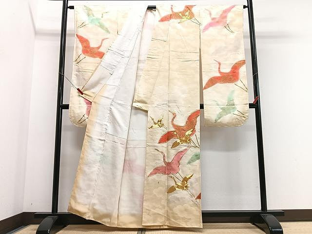 平和屋着物■豪華振袖　駒刺繍　飛鶴文　金彩　正絹　逸品　CABN2029xe