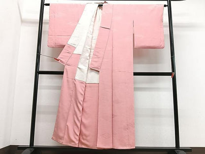 平和屋着物■上質な色無地　花菱地紋　珊瑚色　正絹　逸品　CABN2038xe