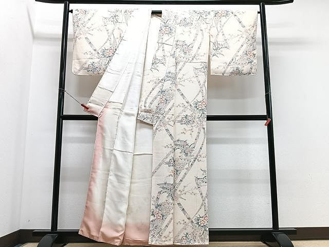 平和屋着物■上質な小紋　短冊扇面花文　正絹　逸品　CABN2039xe