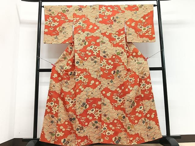 平和屋着物■上質な小紋　型染め　青海波草花文　正絹　逸品　CABN2044xe