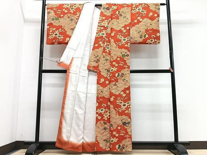 平和屋着物■上質な小紋　型染め　青海波草花文　正絹　逸品　CABN2044xe