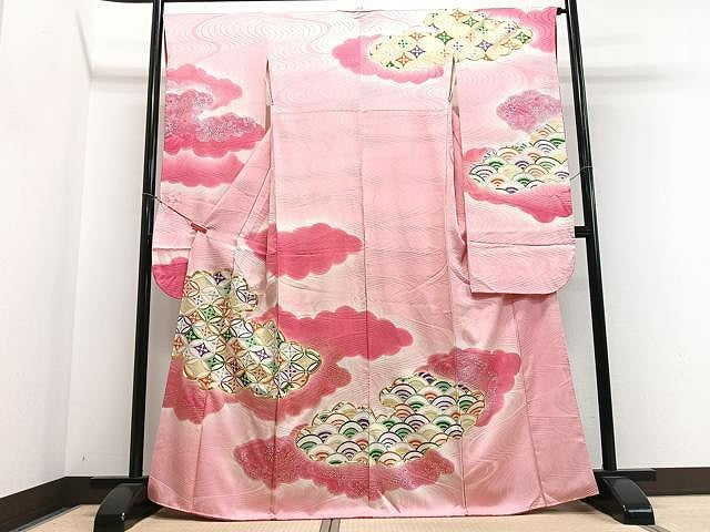 平和屋着物■豪華振袖　駒刺繍　七宝青海波文　暈し染め　金彩　正絹　逸品　CABN2047xe