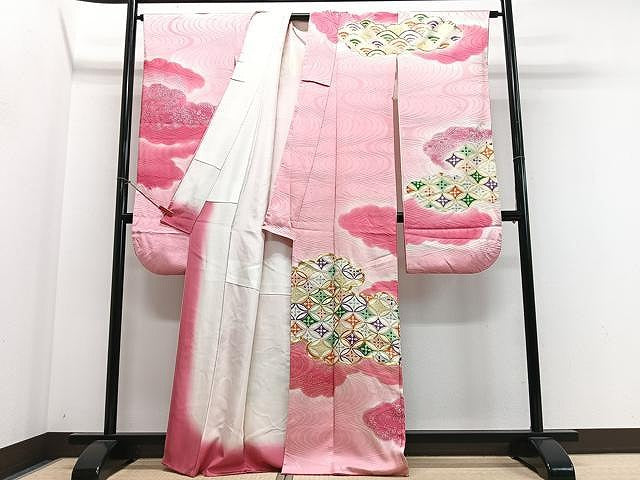 平和屋着物■豪華振袖　駒刺繍　七宝青海波文　暈し染め　金彩　正絹　逸品　CABN2047xe