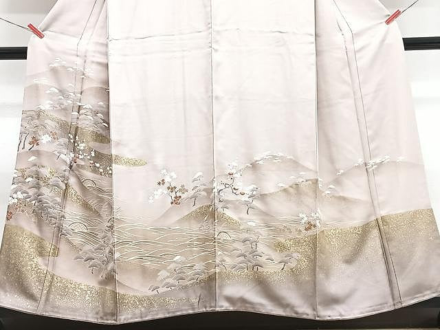平和屋着物■豪華色留袖　駒刺繍　風景文　金彩　正絹　逸品　CABN2049xe