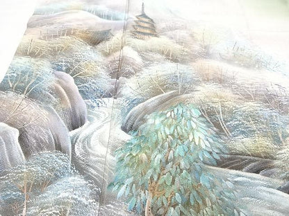 平和屋着物■豪華色留袖　手描き　風景文　暈し染め　金彩　正絹　逸品　CABN2050xe