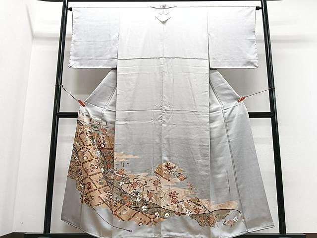 平和屋着物■豪華色留袖　扇面立波花蝶文　金彩　正絹　逸品　CABN2052xe