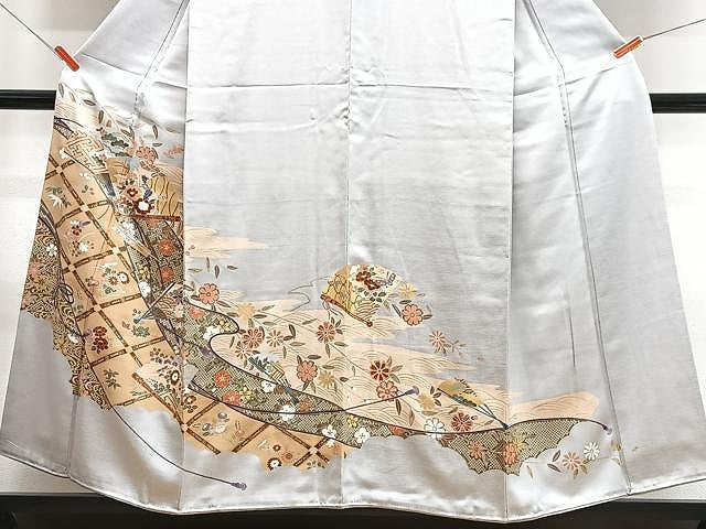平和屋着物■豪華色留袖　扇面立波花蝶文　金彩　正絹　逸品　CABN2052xe