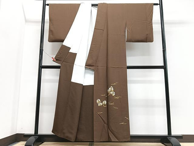 平和屋着物■豪華色留袖　駒刺繍　松葉文　金彩　正絹　逸品　CABN2055xe