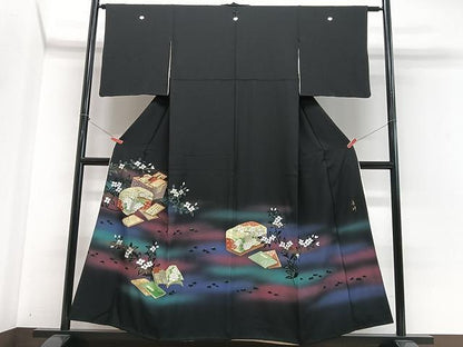 平和屋着物■豪華黒留袖　秀峰　文箱冊子枝花文　暈し染め　金彩　正絹　逸品　CABN2056xe