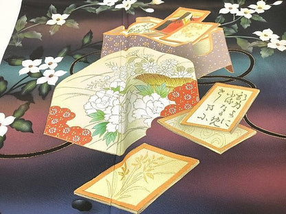 平和屋着物■豪華黒留袖　秀峰　文箱冊子枝花文　暈し染め　金彩　正絹　逸品　CABN2056xe