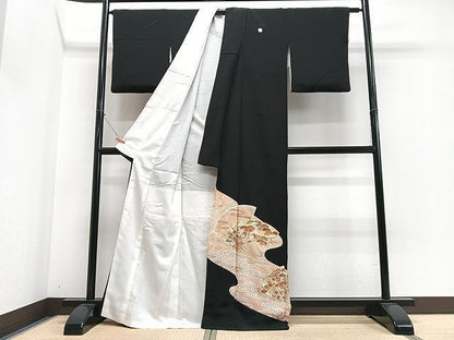 平和屋着物■豪華黒留袖　扇面花文　金彩　正絹　逸品　CABN2057xe