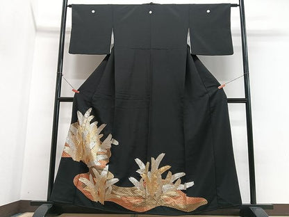 平和屋着物■豪華黒留袖　刺繍　松葉文　金銀糸　正絹　逸品　CABN2059xe
