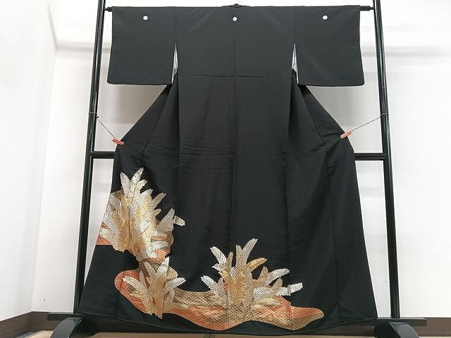 平和屋着物■豪華黒留袖　刺繍　松葉文　金銀糸　正絹　逸品　CABN2059xe