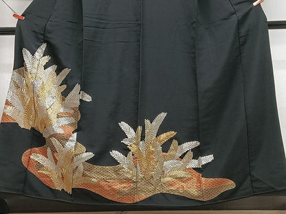 平和屋着物■豪華黒留袖　刺繍　松葉文　金銀糸　正絹　逸品　CABN2059xe