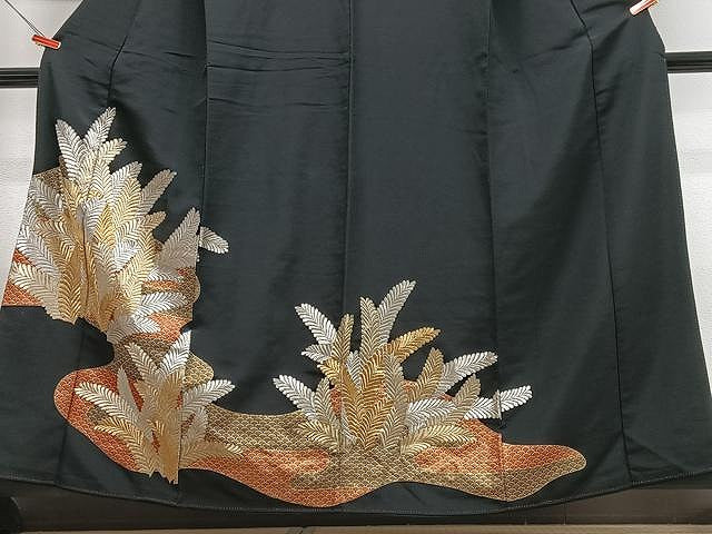平和屋着物■豪華黒留袖　刺繍　松葉文　金銀糸　正絹　逸品　CABN2059xe