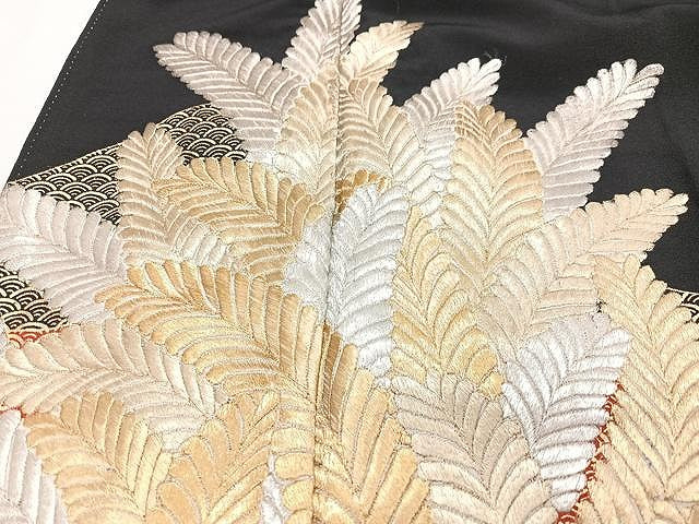 平和屋着物■豪華黒留袖　刺繍　松葉文　金銀糸　正絹　逸品　CABN2059xe