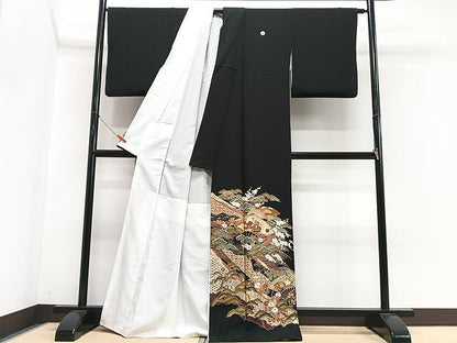 平和屋着物■豪華黒留袖　扇面立波花文　金彩　正絹　逸品　CABN2060xe