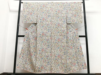 平和屋着物■上質な小紋　型染め　草花文　正絹　逸品　CABN2074xe