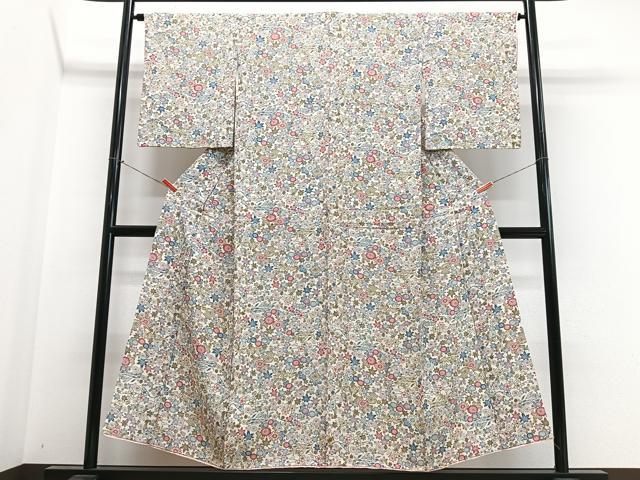 平和屋着物■上質な小紋　型染め　草花文　正絹　逸品　CABN2074xe