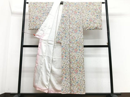 平和屋着物■上質な小紋　型染め　草花文　正絹　逸品　CABN2074xe