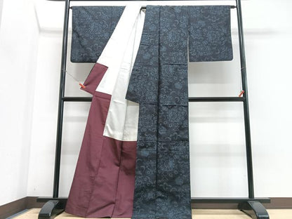 平和屋着物■上質な紬　80亀甲　舞花文　正絹　逸品　CABN2075xe