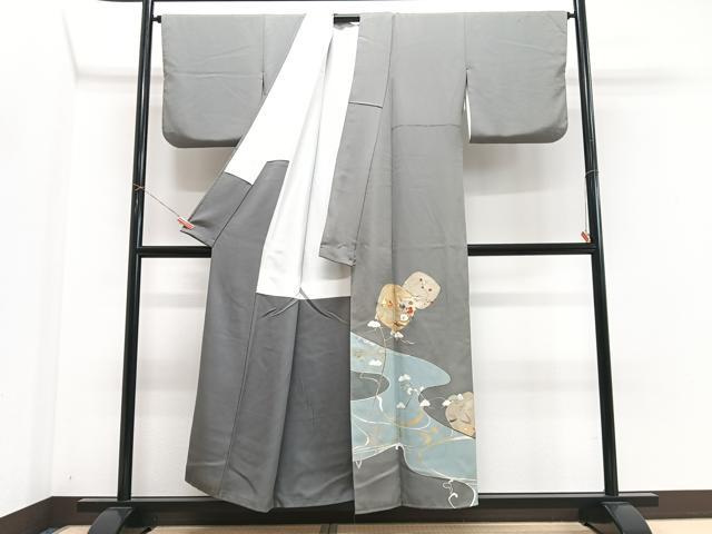 平和屋着物■豪華色留袖　駒刺繍　流水枝花文　金彩　正絹　逸品　CABN2080xe