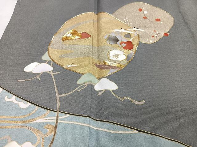 平和屋着物■豪華色留袖　駒刺繍　流水枝花文　金彩　正絹　逸品　CABN2080xe