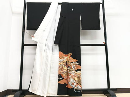 平和屋着物■豪華黒留袖　御所車吉祥花文　十二単　金彩　正絹　逸品　CABN2081xe