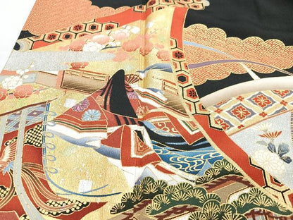 平和屋着物■豪華黒留袖　御所車吉祥花文　十二単　金彩　正絹　逸品　CABN2081xe