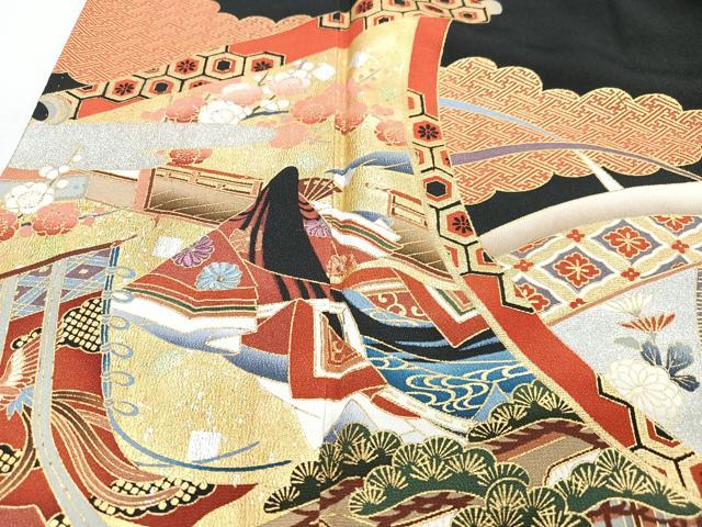 平和屋着物■豪華黒留袖　御所車吉祥花文　十二単　金彩　正絹　逸品　CABN2081xe
