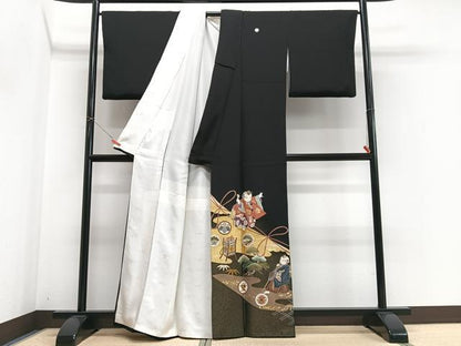 平和屋着物■豪華黒留袖　作家物　駒刺繍　唐子　金彩　正絹　逸品　CABN2082xe