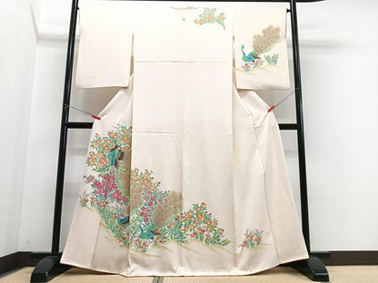 平和屋着物■訪問着　孔雀草花文　正絹　逸品　CABN2084xe