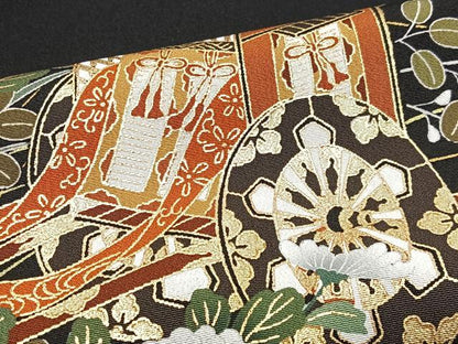 平和屋着物■豪華黒留袖　駒刺繍　御所車草花文　金彩　正絹　逸品　CABN2086xe