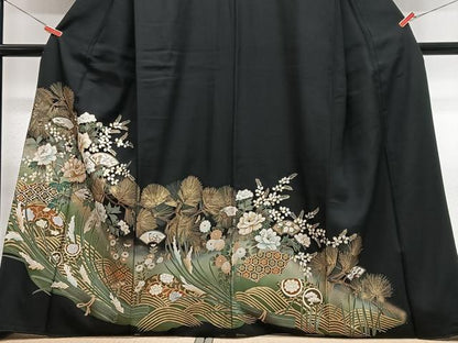 平和屋着物■豪華黒留袖　駒刺繍　地紙立波花文　暈し染め　金彩　正絹　逸品　CABN2143xe
