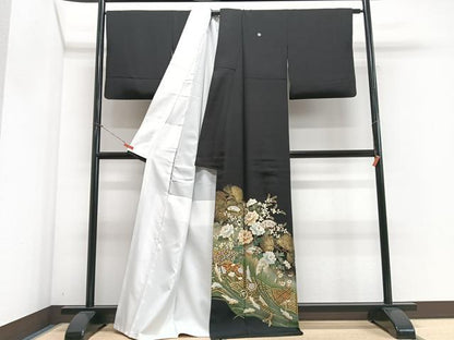 平和屋着物■豪華黒留袖　駒刺繍　地紙立波花文　暈し染め　金彩　正絹　逸品　CABN2143xe